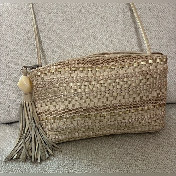 Vintage 1980s Sharif Gold & off whiteMetallic Woven LeatherShoulder Bag - Picture 4 of 16